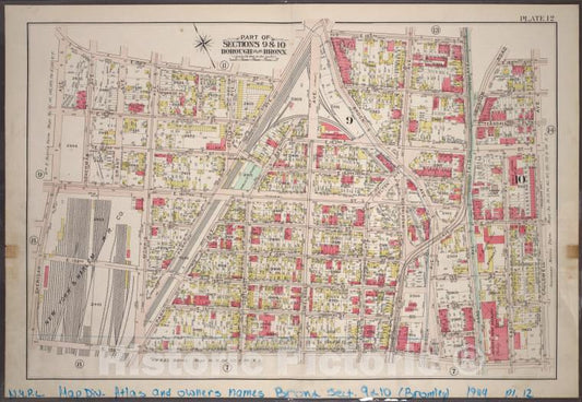 Historic 1904 Map - Plate 12: Part Of Sections 9&10, Borough Of The Bronx. [Bounded - Vintage Wall Art