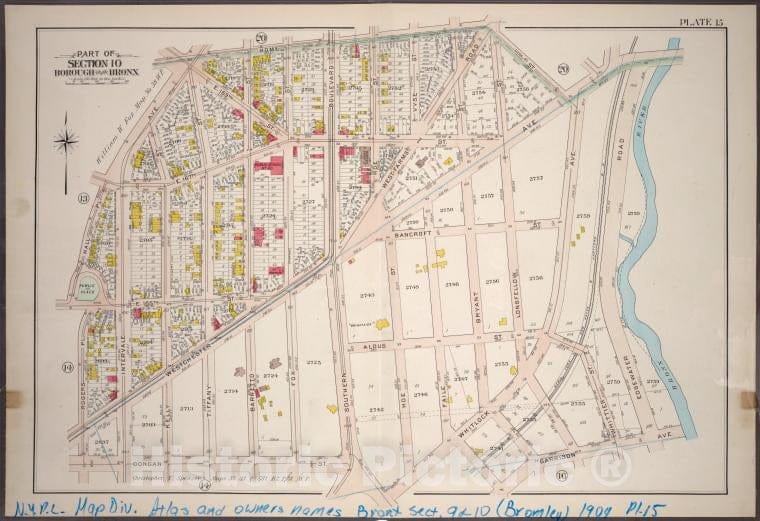 Historic 1904 Map - Plate 15: Part Of Section 10, Borough Of The Bronx. [Bounded By - Vintage Wall Art
