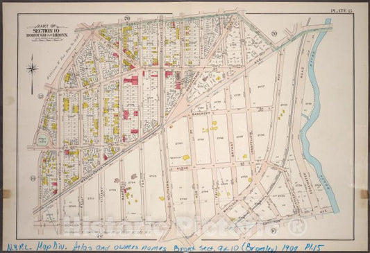 Historic 1904 Map - Plate 15: Part Of Section 10, Borough Of The Bronx. [Bounded By - Vintage Wall Art