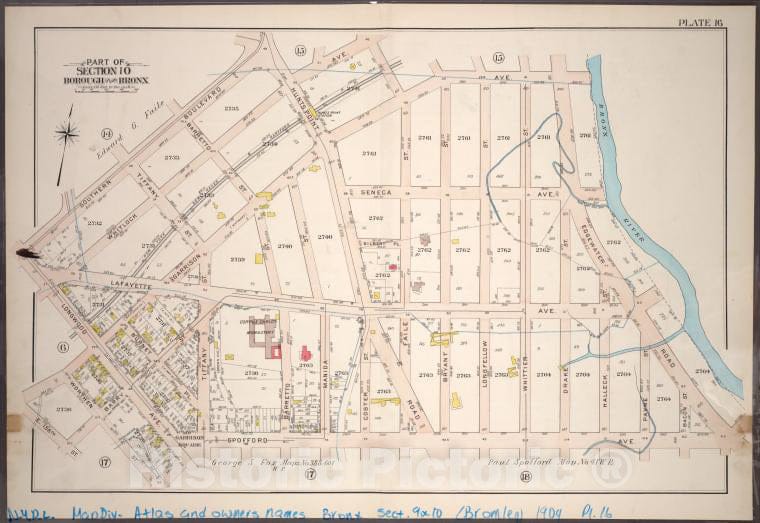 Historic 1904 Map - Plate 16: Part Of Section 10, Borough Of The Bronx. [Bounded By - Vintage Wall Art
