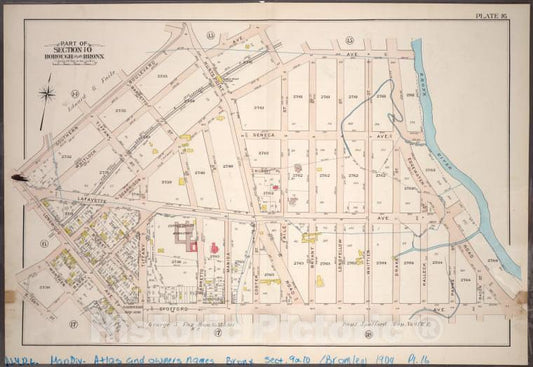 Historic 1904 Map - Plate 16: Part Of Section 10, Borough Of The Bronx. [Bounded By - Vintage Wall Art