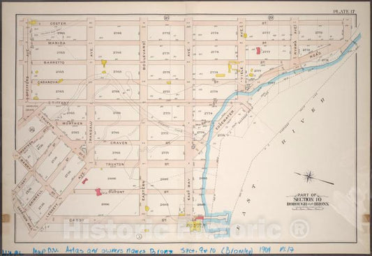 Historic 1904 Map - Plate 17: Part Of Section 10, Borough Of The Bronx. [Bounded By - Vintage Wall Art