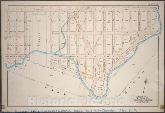 Historic 1904 Map - Plate 19: Part Of Section 10, Borough Of The Bronx. [Bounded By - Vintage Wall Art