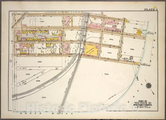 Historic 1921 Map - Plate 1, Part Of Section 10, Borough Of The Bronx. [Bounded By S - Vintage Wall Art