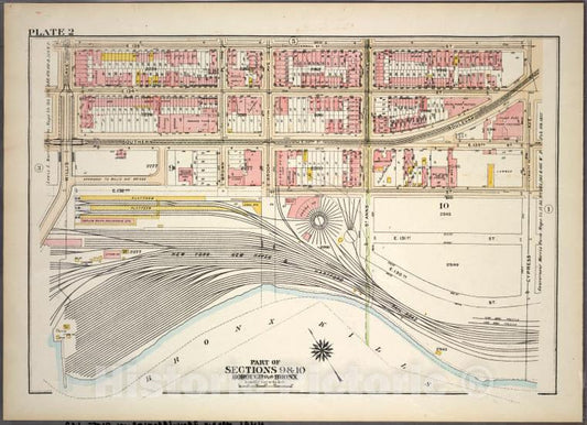 Historic 1921 Map - Plate 2, Part Of Sections 9&10, Borough Of The Bronx. [Bounded B - Vintage Wall Art