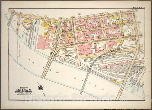 Historic 1921 Map - Plate 3, Part Of Section 9, Borough Of The Bronx. [Bounded By E. - Vintage Wall Art