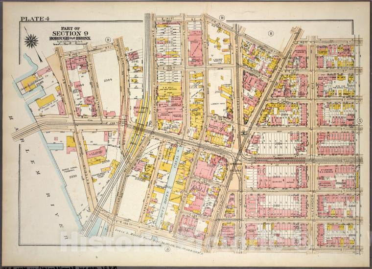Historic 1921 Map - Plate 4, Part Of Section 9, Borough Of The Bronx. [Bounded By E. - Vintage Wall Art