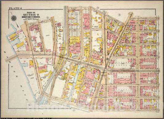 Historic 1921 Map - Plate 4, Part Of Section 9, Borough Of The Bronx. [Bounded By E. - Vintage Wall Art