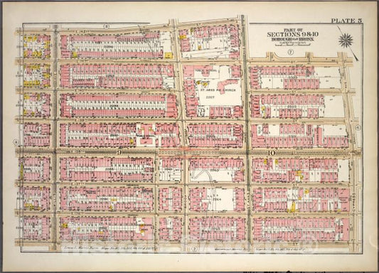 Historic 1921 Map - Plate 5, Part Of Sections 9&10, Borough Of The Bronx. [Bounded B - Vintage Wall Art