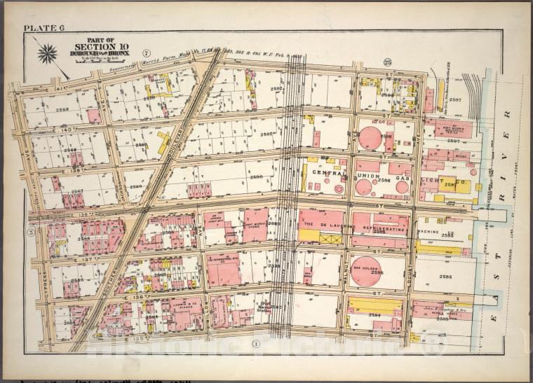 Historic 1921 Map - Plate 6, Part Of Section 10, Borough Of The Bronx. [Bounded By E - Vintage Wall Art