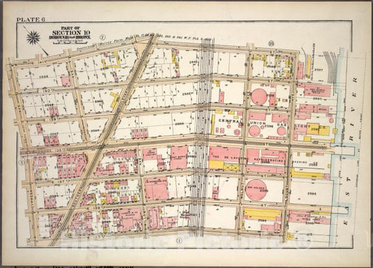 Historic 1921 Map - Plate 6, Part Of Section 10, Borough Of The Bronx. [Bounded By E - Vintage Wall Art