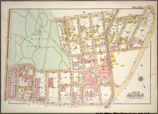 Historic 1921 Map - Plate 7, Part Of Section 10, Borough Of The Bronx. [Bounded By E - Vintage Wall Art