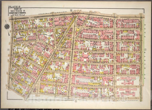 Historic 1921 Map - Plate 8, Part Of Section 9, Borough Of The Bronx. [Bounded By E. - Vintage Wall Art
