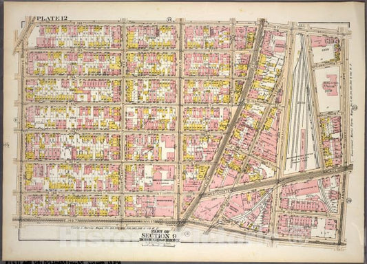 Historic 1921 Map - Plate 12, Part Of Section 9, Borough Of The Bronx. [Bounded By E - Vintage Wall Art