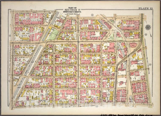 Historic 1921 Map - Plate 13, Part Of Section 9, Borough Of The Bronx. [Bounded By E - Vintage Wall Art