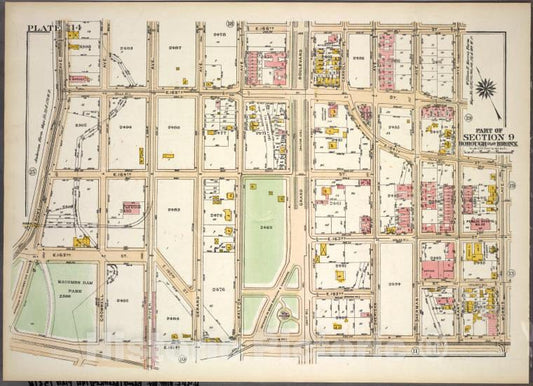 Historic 1921 Map - Plate 14, Part Of Section 9, Borough Of The Bronx. [Bounded By E - Vintage Wall Art