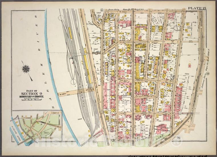 Historic 1921 Map - Plate 15, Part Of Section 9, Borough Of The Bronx. [Bounded By W - Vintage Wall Art