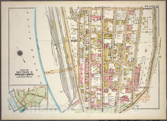 Historic 1921 Map - Plate 15, Part Of Section 9, Borough Of The Bronx. [Bounded By W - Vintage Wall Art