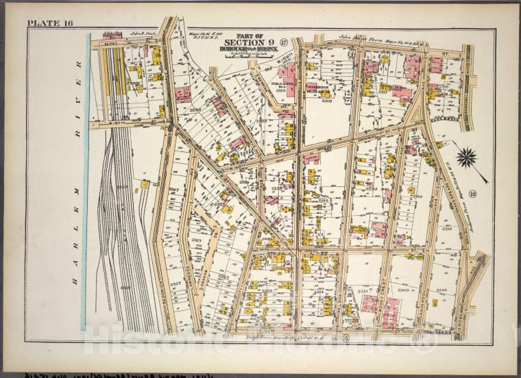 Historic 1921 Map - Plate 16, Part Of Section 9, Borough Of The Bronx. [Bounded By D - Vintage Wall Art