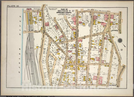 Historic 1921 Map - Plate 16, Part Of Section 9, Borough Of The Bronx. [Bounded By D - Vintage Wall Art