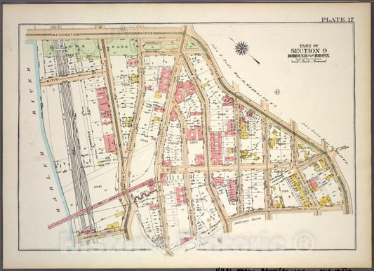 Historic 1921 Map - Plate 17, Part Of Section 9, Borough Of The Bronx. [Bounded By W - Vintage Wall Art