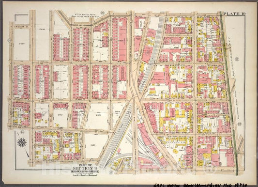 Historic 1921 Map - Plate 19, Part Of Section 9, Borough Of The Bronx. [Bounded By E - Vintage Wall Art