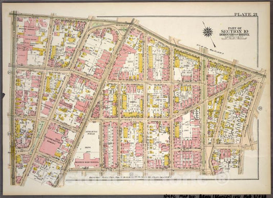 Historic 1921 Map - Plate 21, Part Of Section 10, Borough Of The Bronx. [Bounded By - Vintage Wall Art
