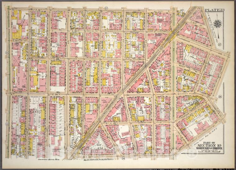Historic 1921 Map - Plate 23, Part Of Section 10, Borough Of The Bronx. [Bounded By - Vintage Wall Art