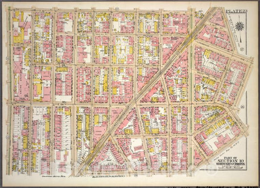 Historic 1921 Map - Plate 23, Part Of Section 10, Borough Of The Bronx. [Bounded By - Vintage Wall Art