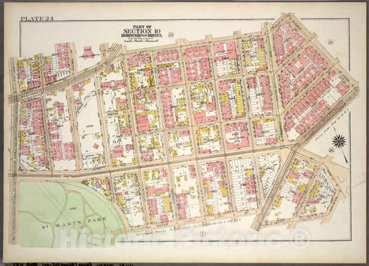 Historic 1921 Map - Plate 24, Part Of Section 10, Borough Of The Bronx. [Bounded By - Vintage Wall Art