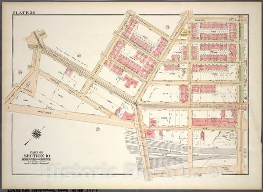 Historic 1921 Map - Plate 26, Part Of Section 10, Borough Of The Bronx. [Bounded By - Vintage Wall Art