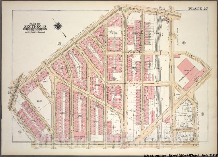 Historic 1921 Map - Plate 27, Part Of Section 10, Borough Of The Bronx. [Bounded By - Vintage Wall Art