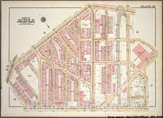 Historic 1921 Map - Plate 27, Part Of Section 10, Borough Of The Bronx. [Bounded By - Vintage Wall Art