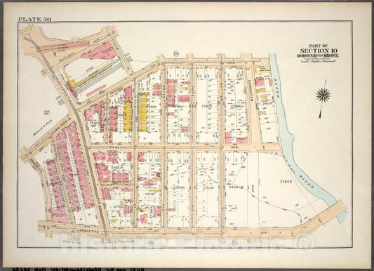 Historic 1921 Map - Plate 30, Part Of Section 10, Borough Of The Bronx. [Bounded By - Vintage Wall Art