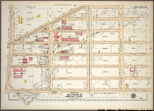Historic 1921 Map - Plate 31, Part Of Section 10, Borough Of The Bronx. [Bounded By - Vintage Wall Art