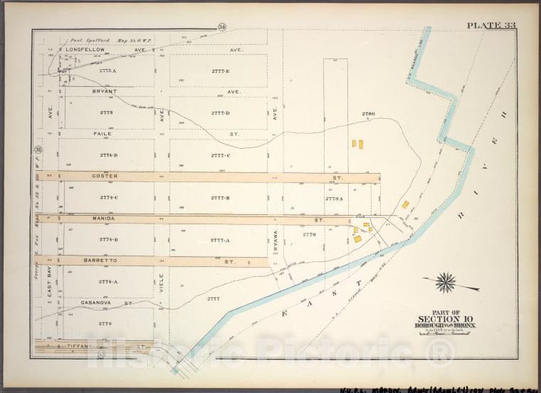Historic 1921 Map - Plate 33, Part Of Section 10, Borough Of The Bronx. [Bounded By - Vintage Wall Art