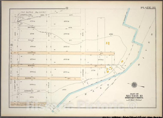 Historic 1921 Map - Plate 33, Part Of Section 10, Borough Of The Bronx. [Bounded By - Vintage Wall Art