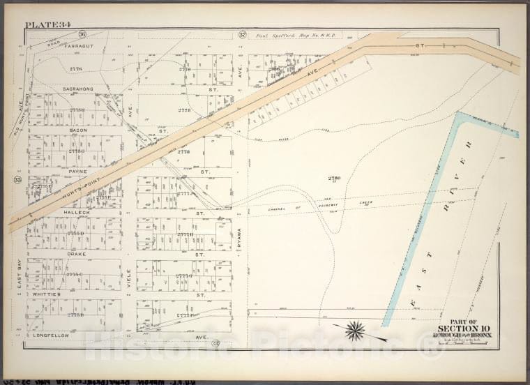 Historic 1921 Map - Plate 34, Part Of Section 10, Borough Of The Bronx. [Bounded By - Vintage Wall Art