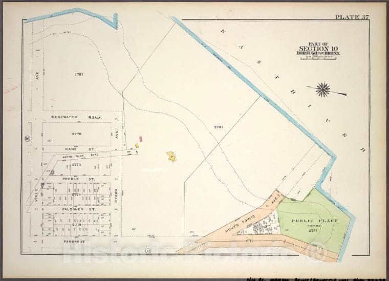 Historic 1921 Map - Plate 37, Part Of Section 10, Borough Of The Bronx. [Bounded By - Vintage Wall Art