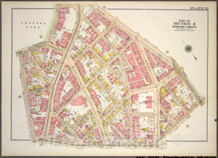 Historic 1921 Map - Plate 39, Part Of Section 11, Borough Of The Bronx. [Bounded By - Vintage Wall Art