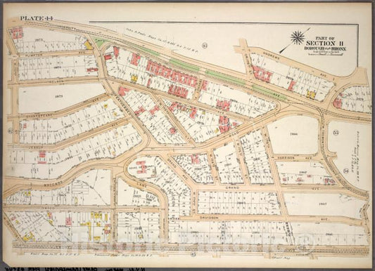 Historic 1921 Map - Plate 44, Part Of Section 11, Borough Of The Bronx. [Bounded By - Vintage Wall Art