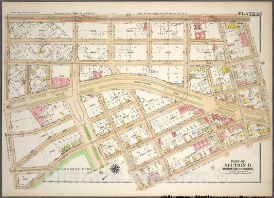 Historic 1921 Map - Plate 45, Part Of Section 11, Borough Of The Bronx. [Bounded By - Vintage Wall Art