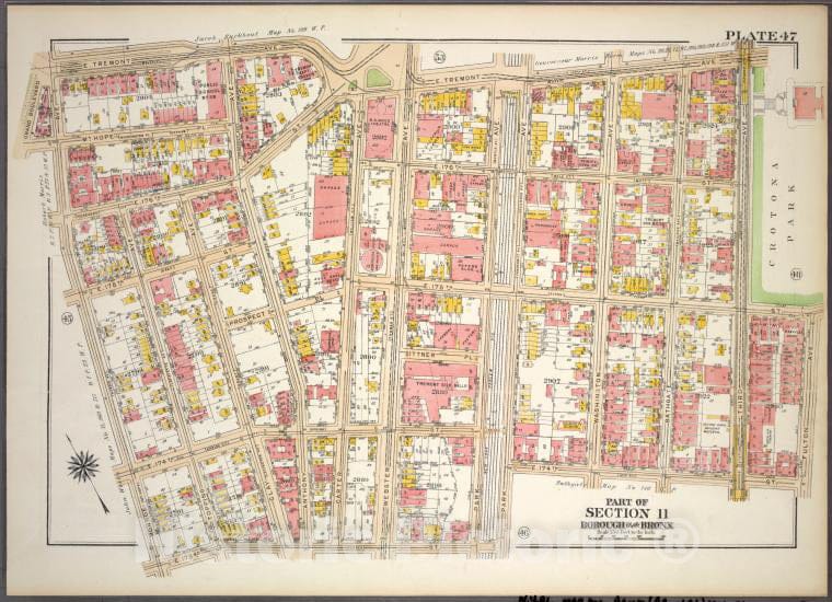 Historic 1921 Map - Plate 47, Part Of Section 11, Borough Of The Bronx. [Bounded By - Vintage Wall Art