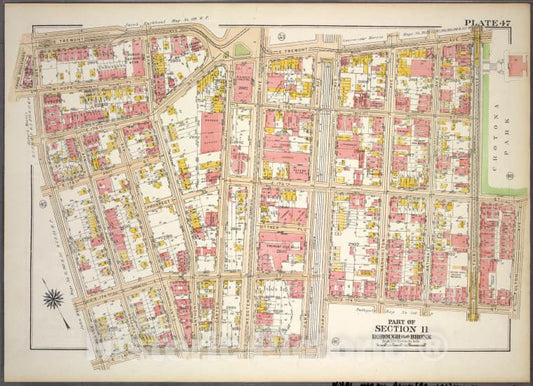 Historic 1921 Map - Plate 47, Part Of Section 11, Borough Of The Bronx. [Bounded By - Vintage Wall Art