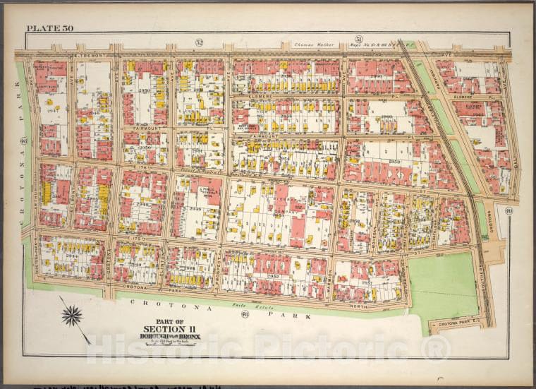 Historic 1921 Map - Plate 50, Part Of Section 11, Borough Of The Bronx. [Bounded By - Vintage Wall Art
