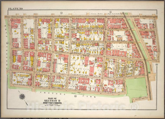 Historic 1921 Map - Plate 50, Part Of Section 11, Borough Of The Bronx. [Bounded By - Vintage Wall Art