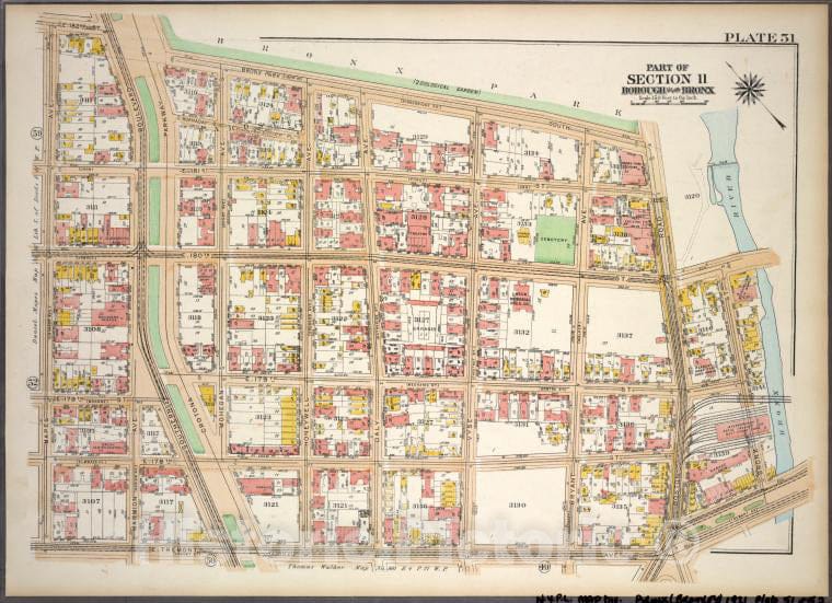 Historic 1921 Map - Plate 51, Part Of Section 11, Borough Of The Bronx. [Bounded By - Vintage Wall Art