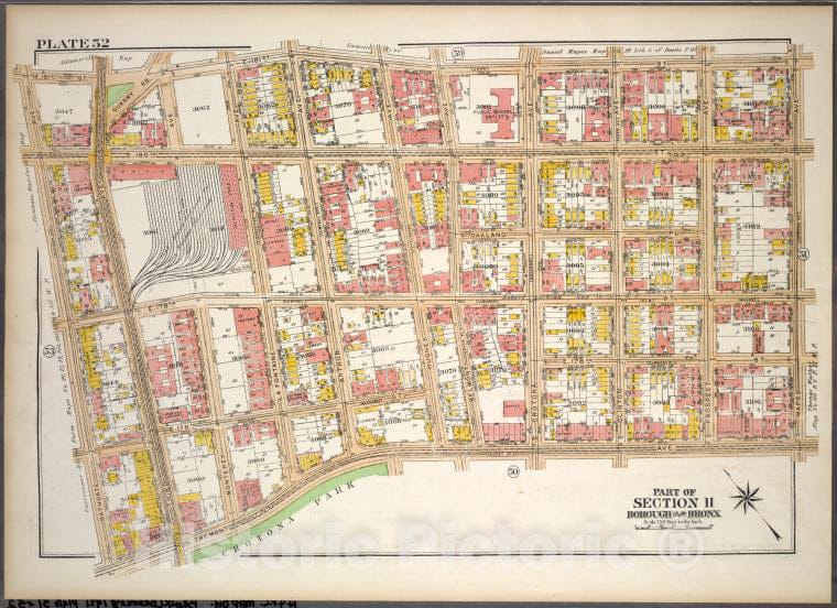 Historic 1921 Map - Plate 52, Part Of Section 11, Borough Of The Bronx. [Bounded By - Vintage Wall Art
