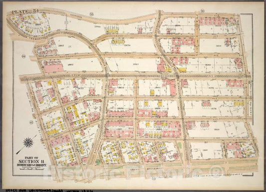 Historic 1921 Map - Plate 54, Part Of Section 11, Borough Of The Bronx. [Bounded By - Vintage Wall Art