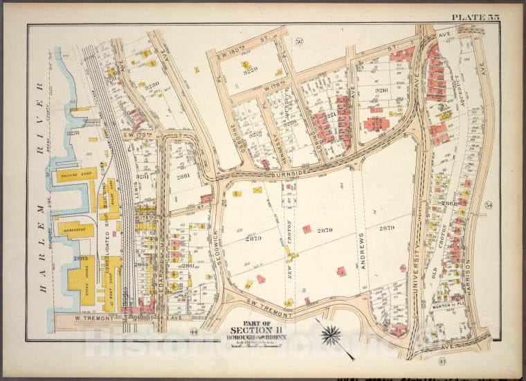 Historic 1921 Map - Plate 55, Part Of Section 11, Borough Of The Bronx. [Bounded By - Vintage Wall Art